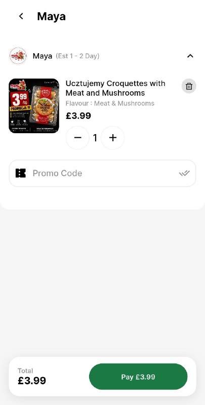 Basket and checkout screen with total and pay button