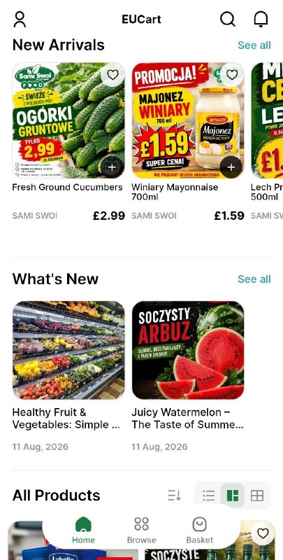 New Arrivals screen showing recently added products