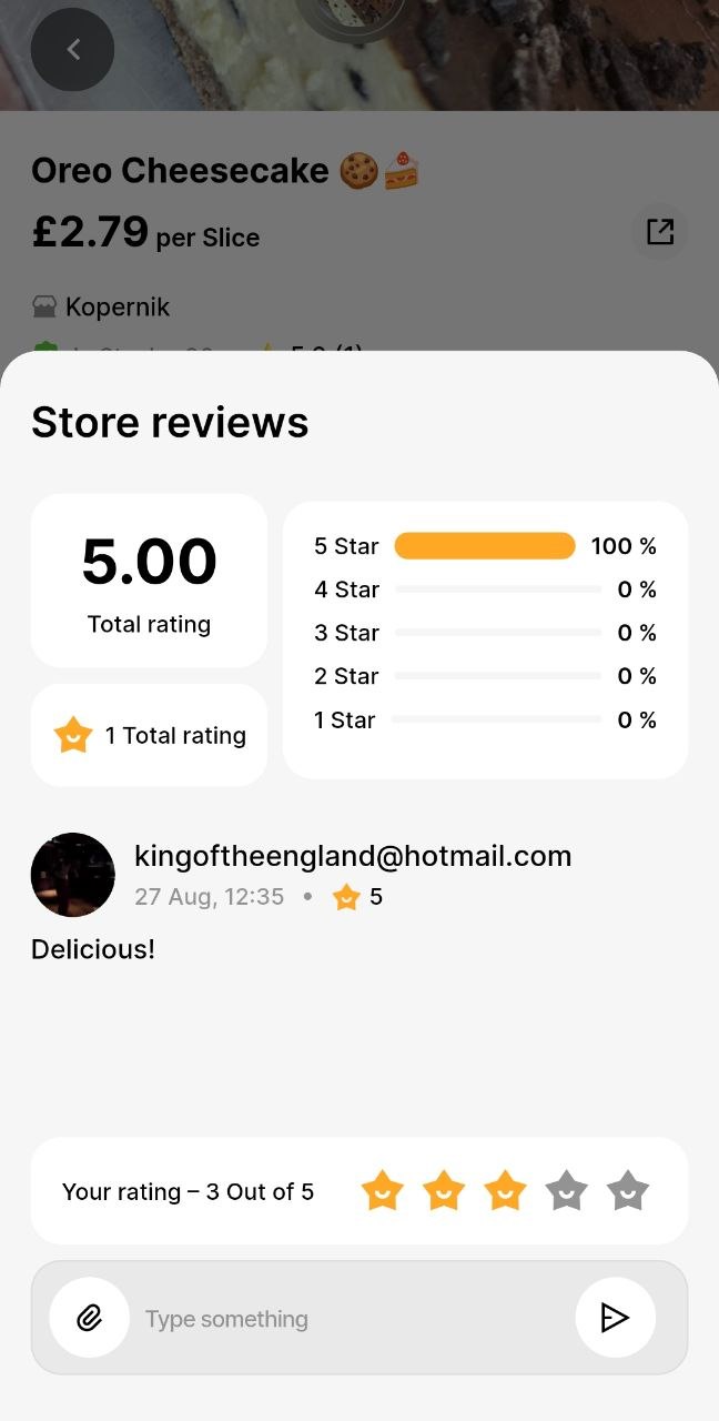 Store reviews with star ratings and customer comments