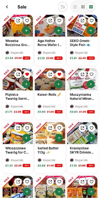 Sale screen in 3-column view showing discounted products