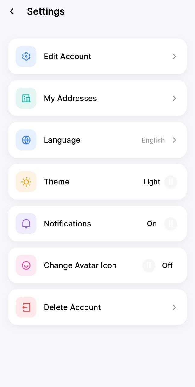Settings screen showing the theme option
