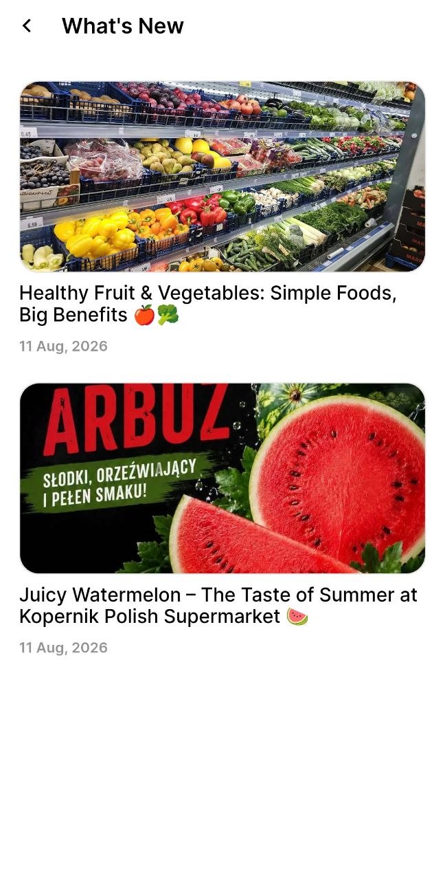 What's New screen showing seasonal content from shops