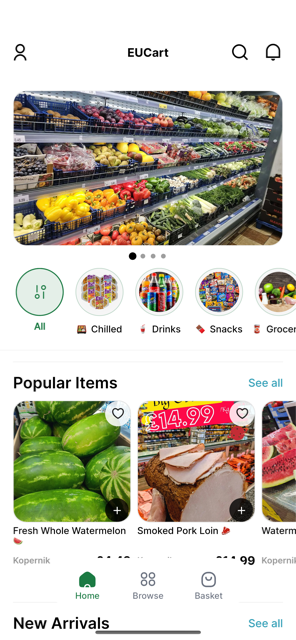 EUCart — Home screen