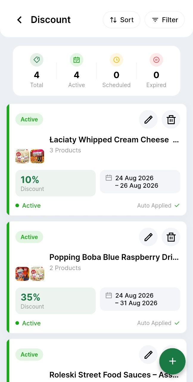 Seller discount campaigns with percentage off and active dates